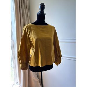 ZARA Basic Mustard Pouf Sleeve Blouse Size L